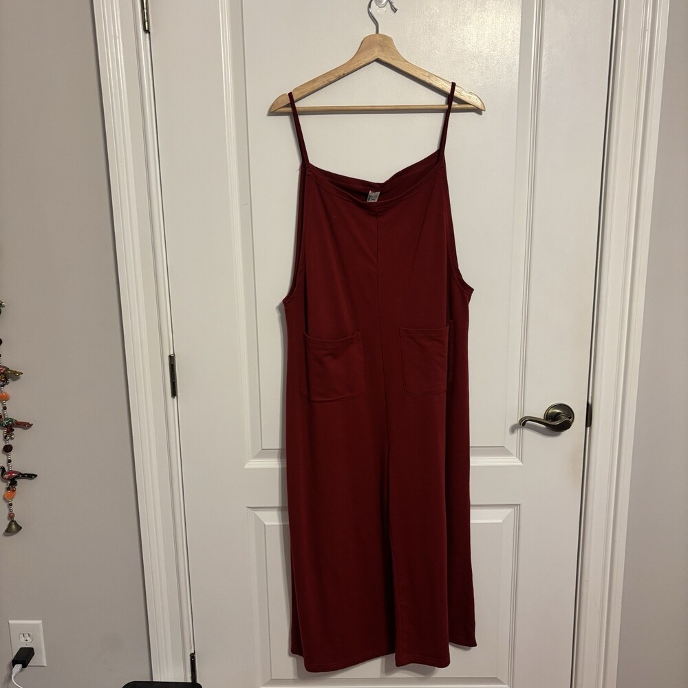 Burgundy Sleeveless Wide-Leg Cropped Jumpsuit/Overalls with Pockets Size L